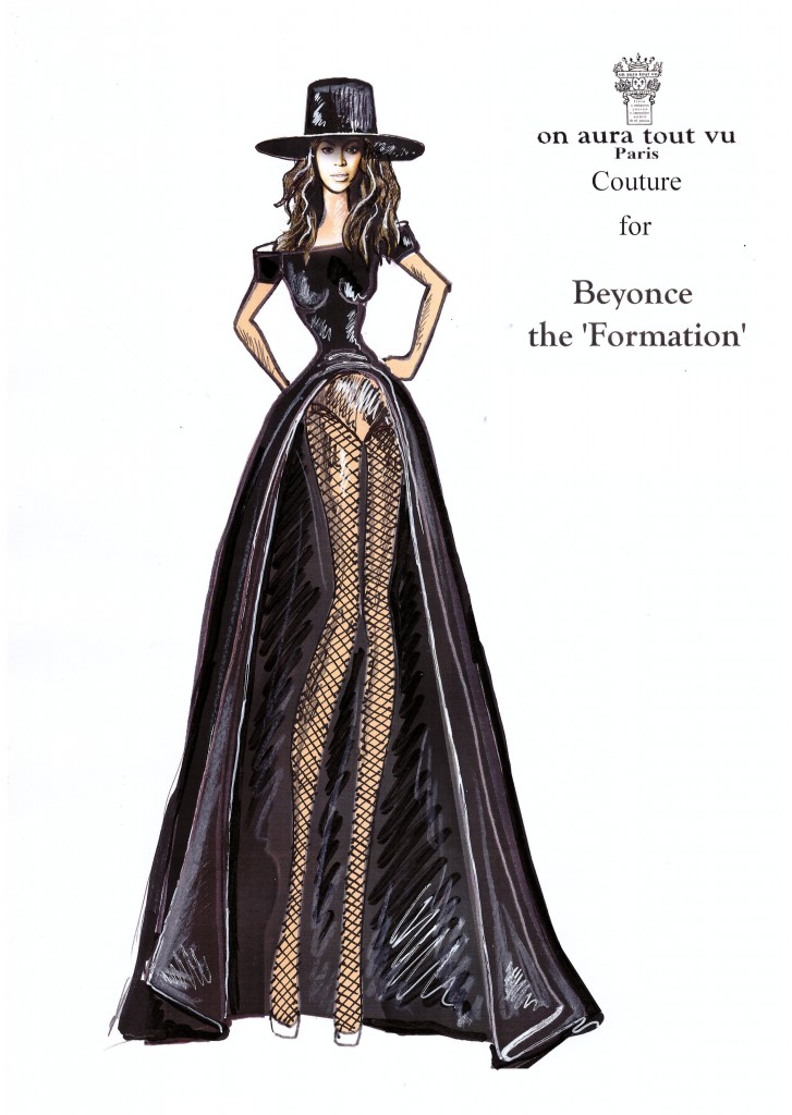 Beyonce wearing on aura tout vu couture dsress  for Formation video music